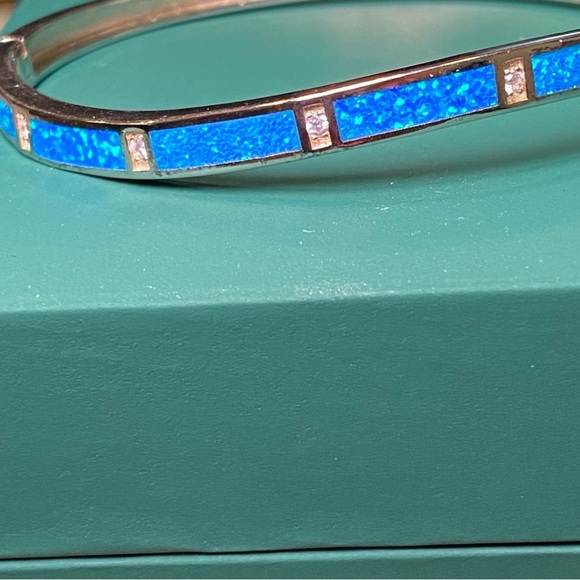 Natural Opal and lab diamonds gemstones set in rhodium plated SS bracelet - Picture 9 of 16